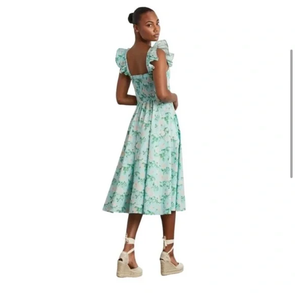 Hill House Daphne Dress in Blue Roses Nap Dress Cotton Floral Green Pink Size L - Picture 2 of 11